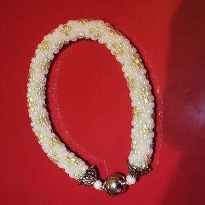 Nepal beaded crocheted glass beaded peridot colored bracelet